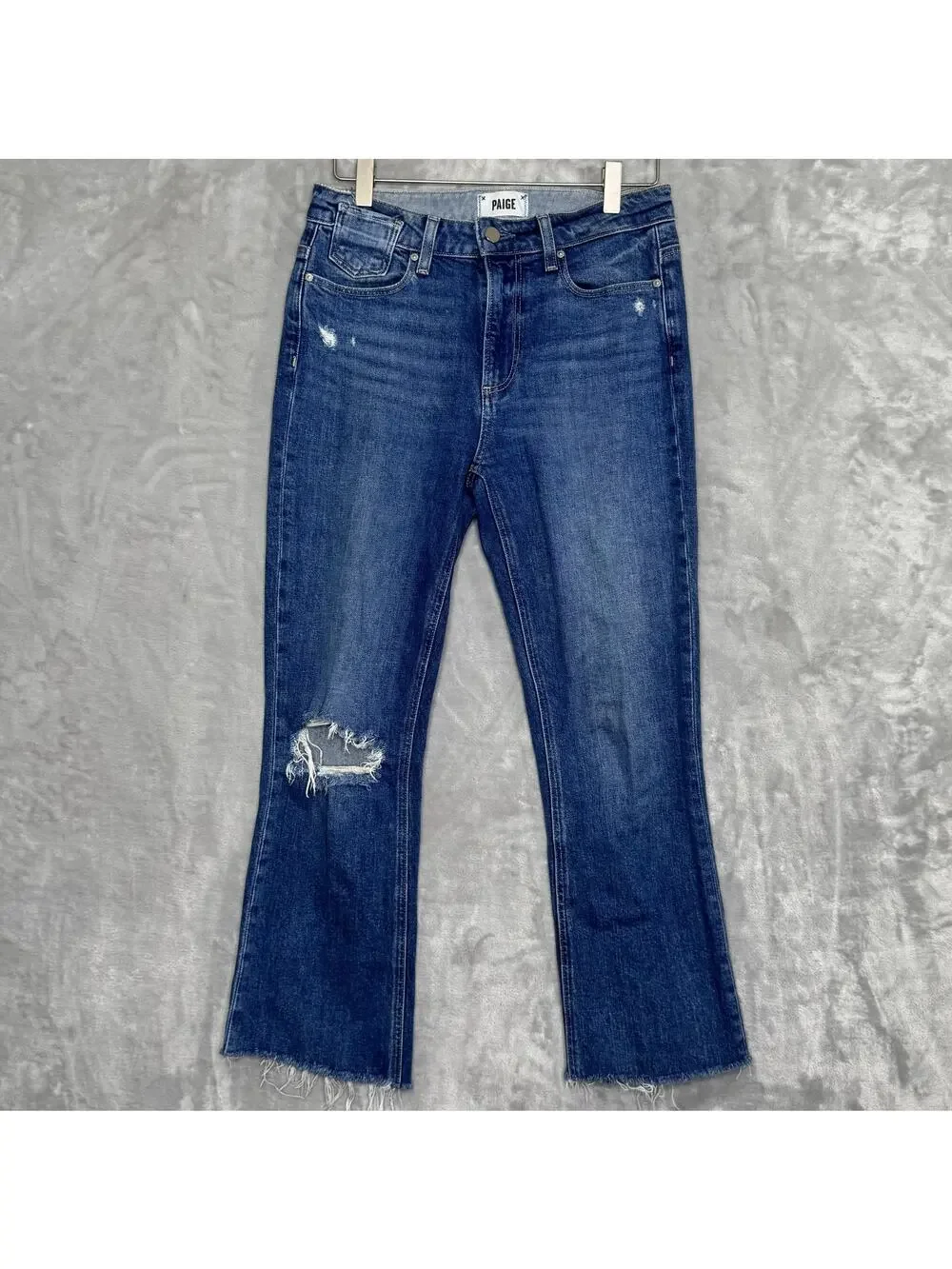 Paige Jeans Womens 27 Colette Crop Flare Blaine Destructed Distressed Raw Hem